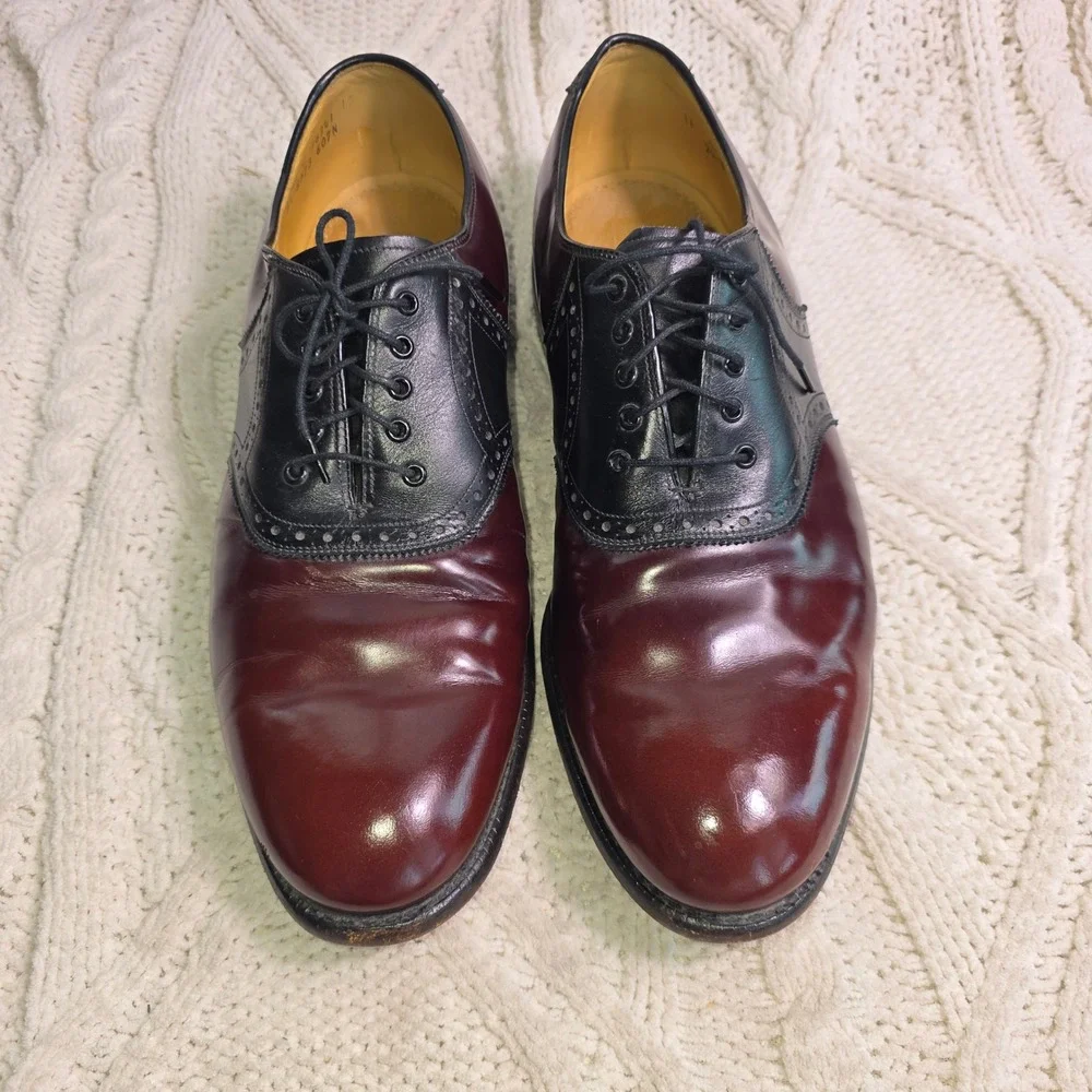 Johnston & Murphy Aristocraft Saddle Shoes Burgundy Black Leather Mens 11 E/C